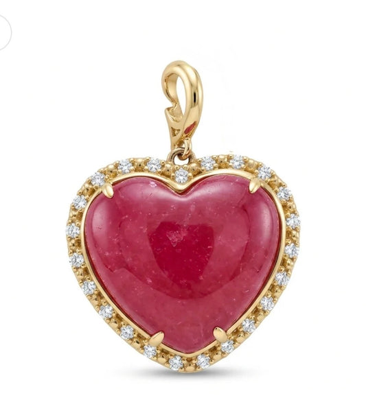 Heart in rhodochrosite & diamonds