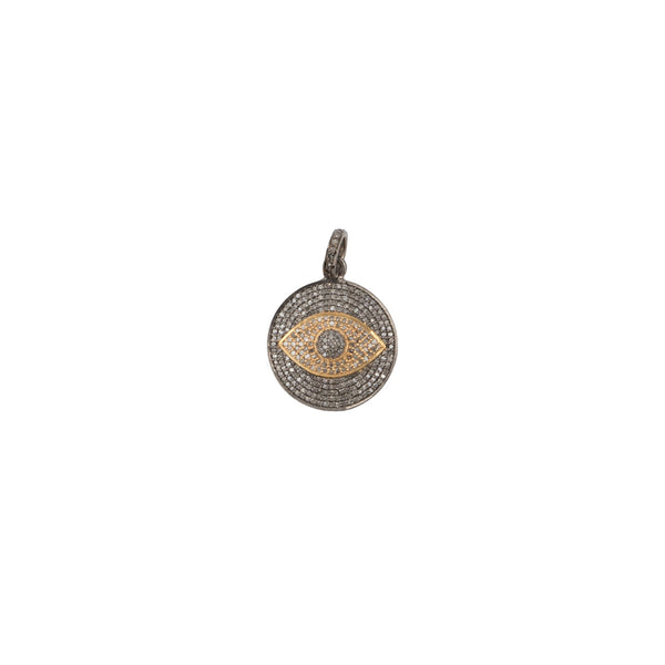 Pave evil eye two tone gold and silver 